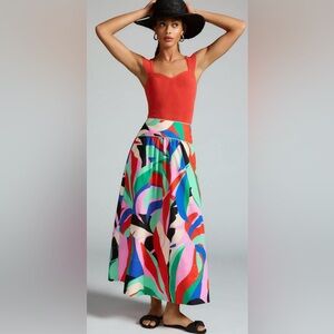 Farm Rio Colorful Monstera Print Midi Skirt Size M NWT
